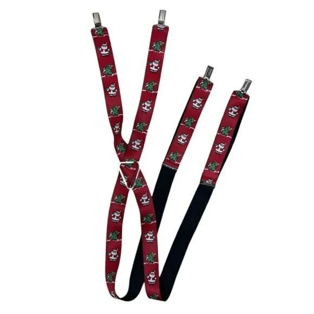 Vintage Pelican USA  Christmas Suspenders Santa Christmas Tree Red‎ Adjustable